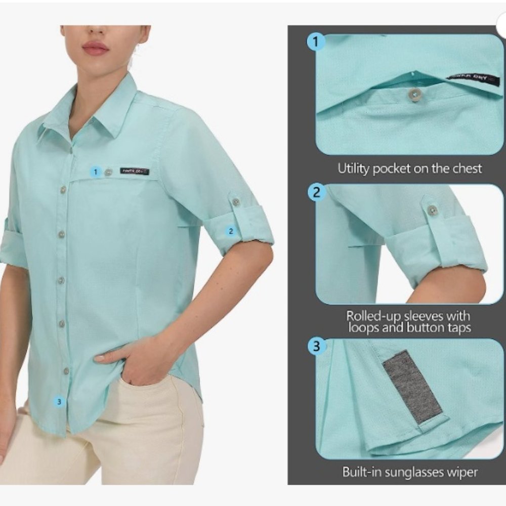 UPF 50+ UV Protection Shirt, Breathable Long Sleeve Fishing Hiking Shirt, Medium